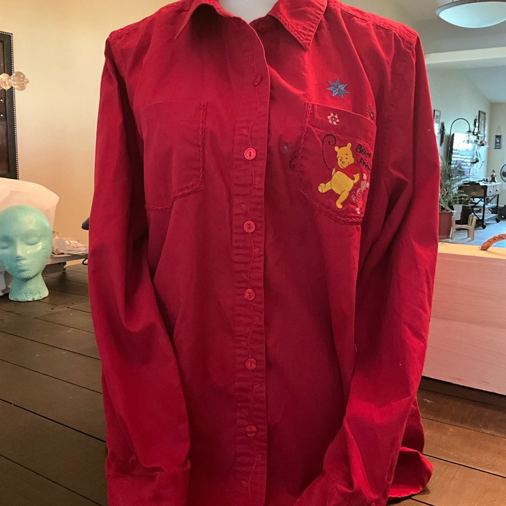 Disney Red Women's Blouse with Winnie the Pooh Design